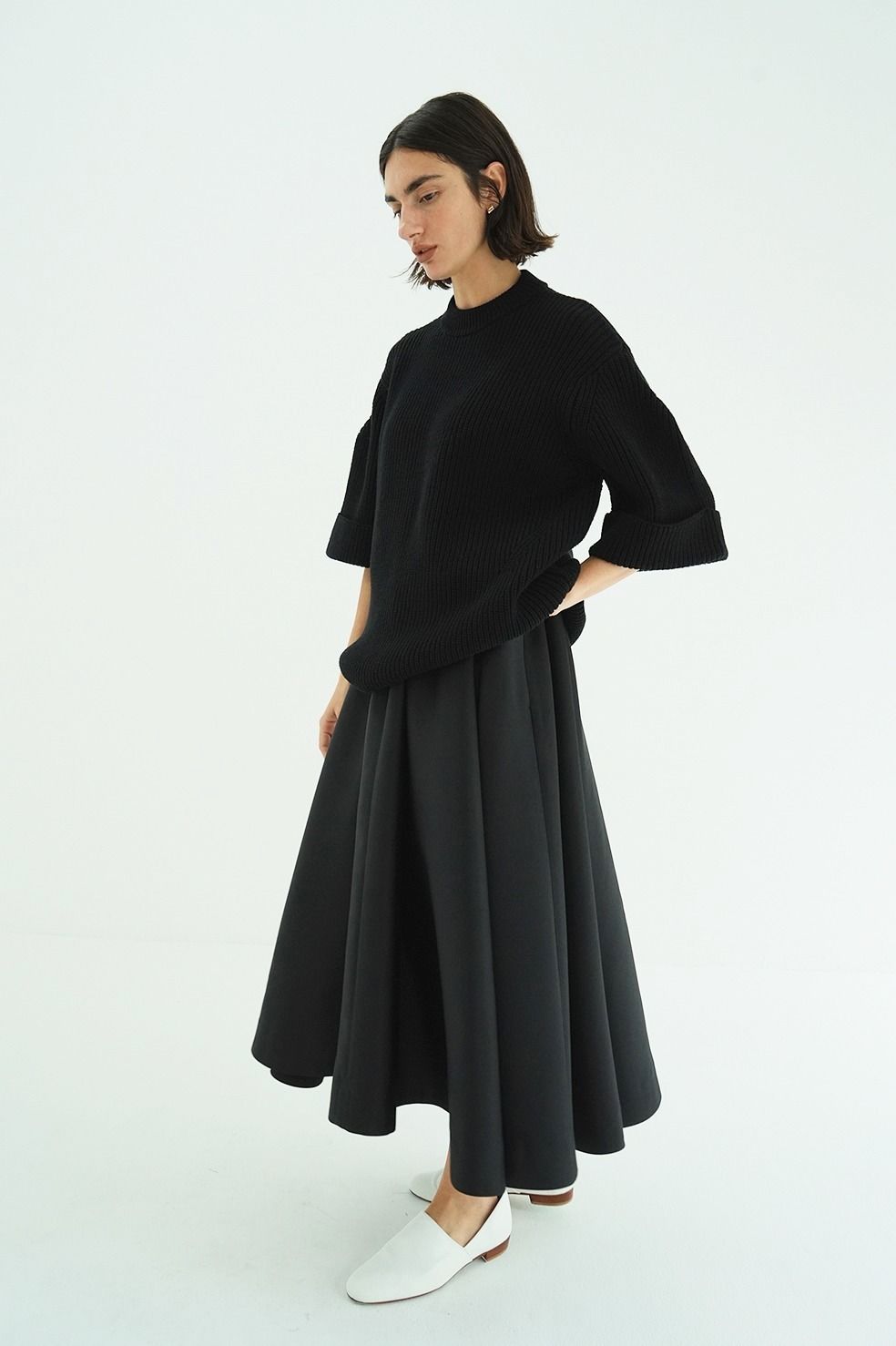 ニットトップス - OVER HALF SLEEVE KNIT TOPS (BLACK)