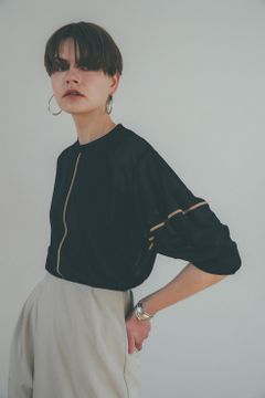 ソリッドスリーブトップス -  SOLID SLEEVE SHEER S/S TOPS BLACK