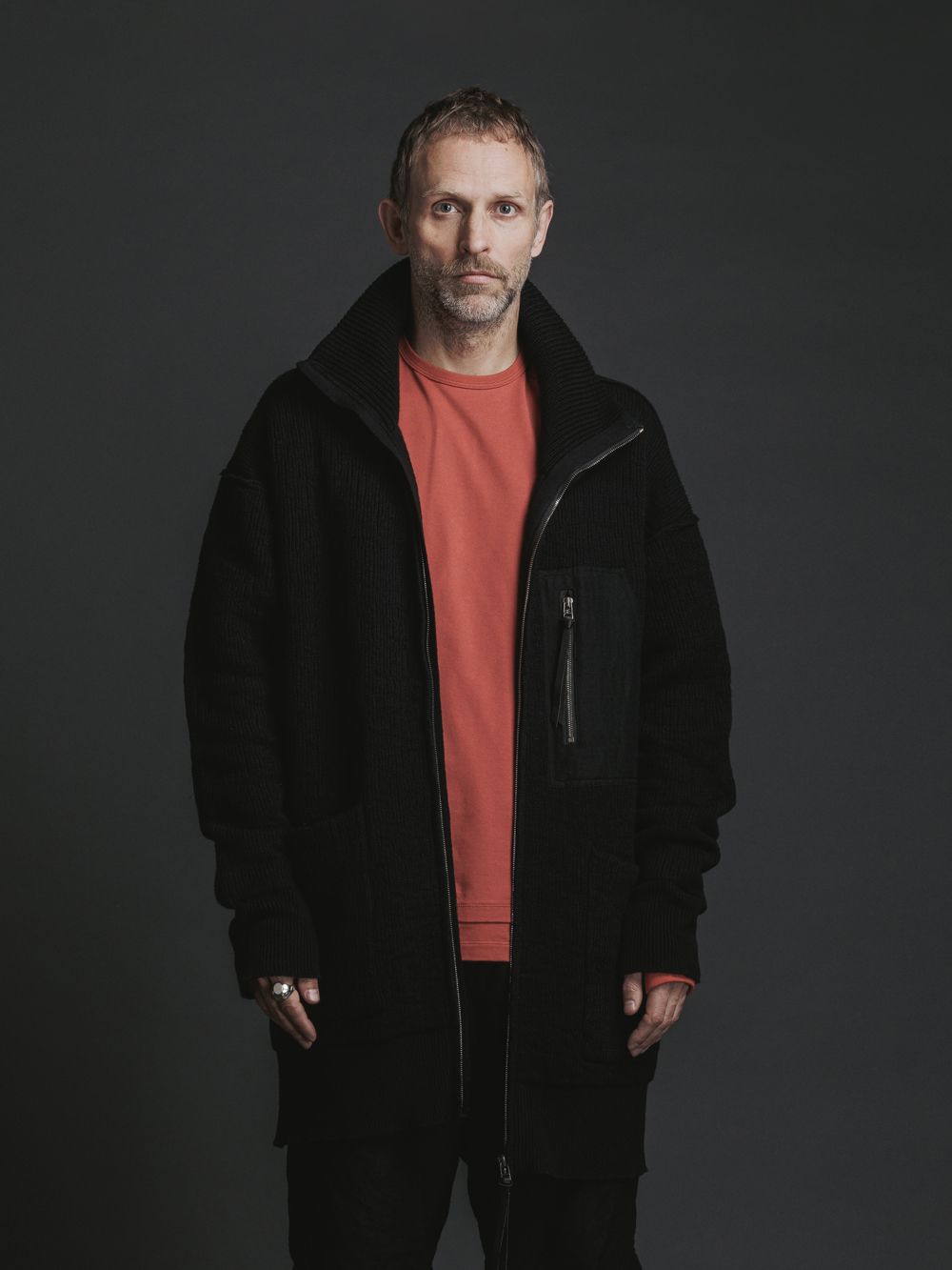 綿カシミヤ ニットブルゾン  -  high neck zip knit BLACK