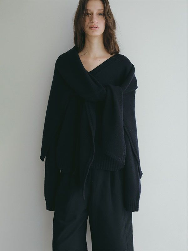 レイヤードニットラップスカート  (NAVY)