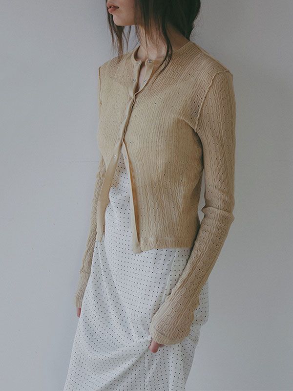 パターンスティッチシアーニットカーディガン （BEIGE)