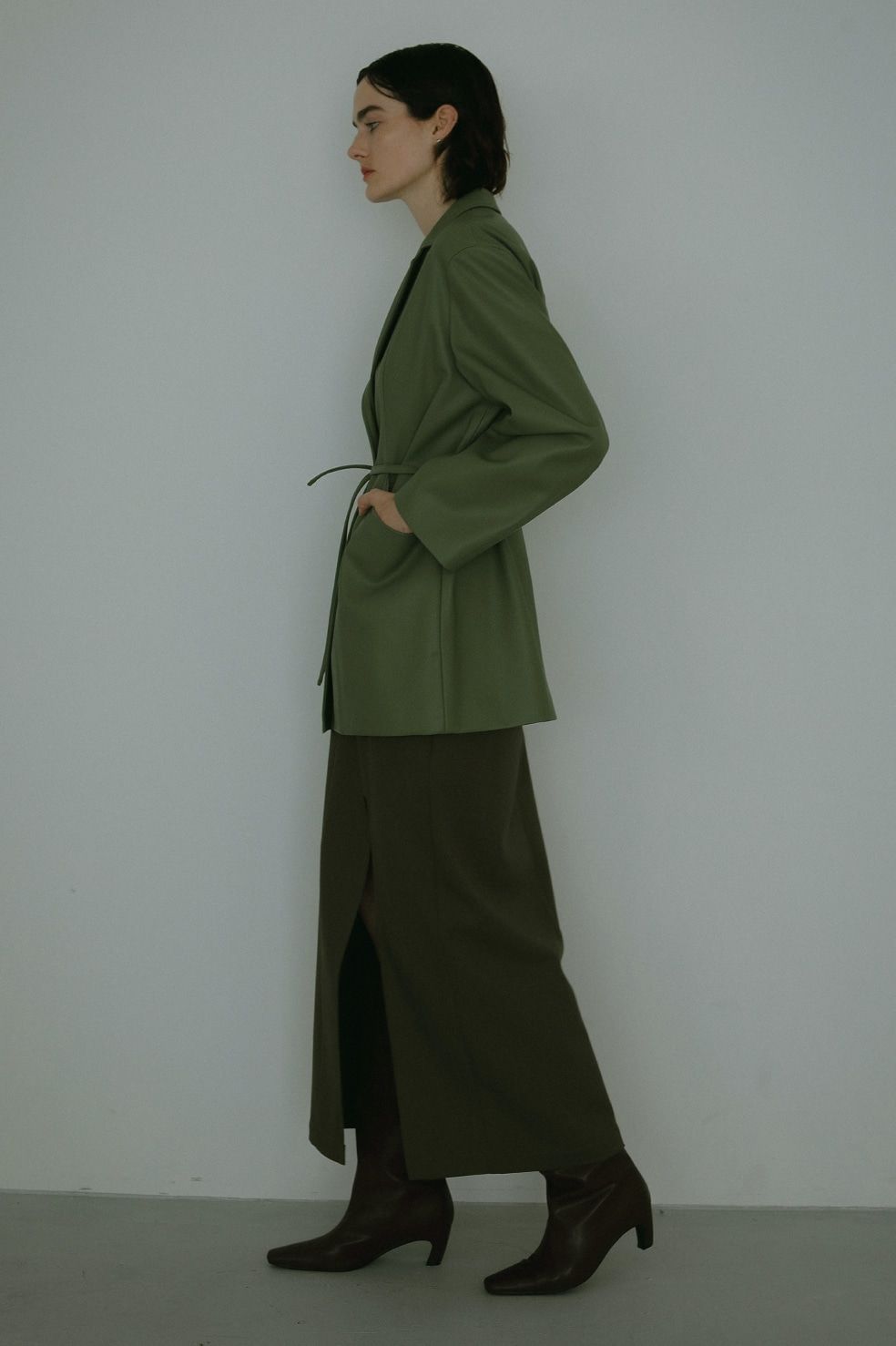 SLIT LAYERED SKIRT - スリットレイヤードミニスカート - KHAKI