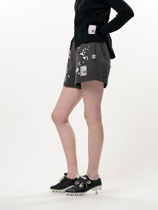 【レディース】 キッズステッカーショートパンツ - KIDS STICKER SHORT PANTS (BLACK)