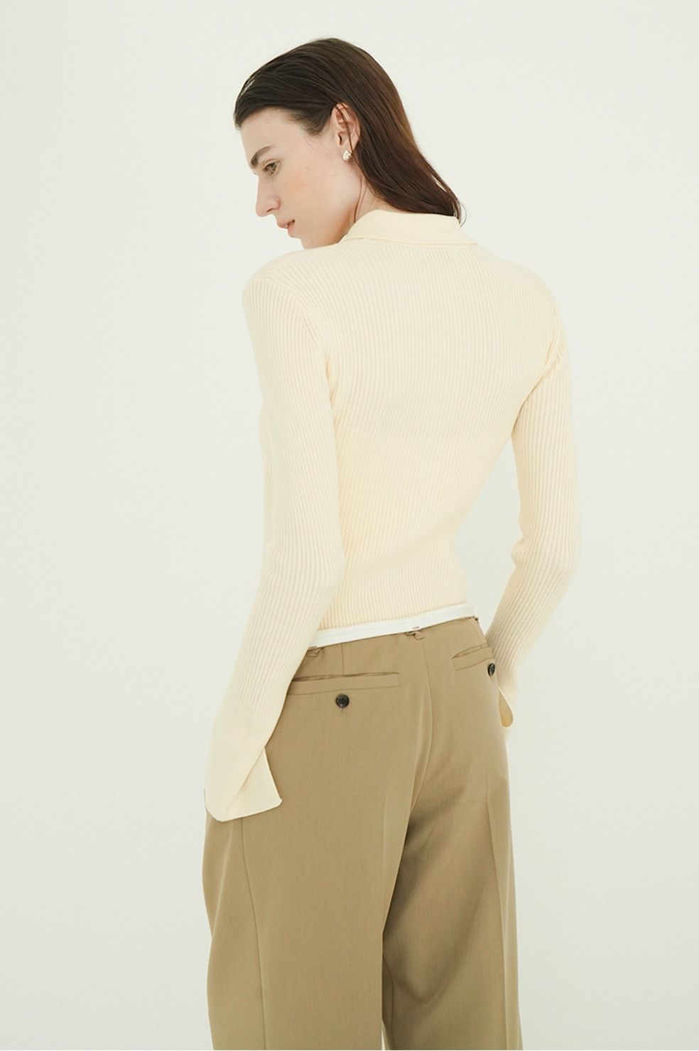 コンパクト ニットシャツ - COMPACT RIB KNIT SHIRTS (IVORY)
