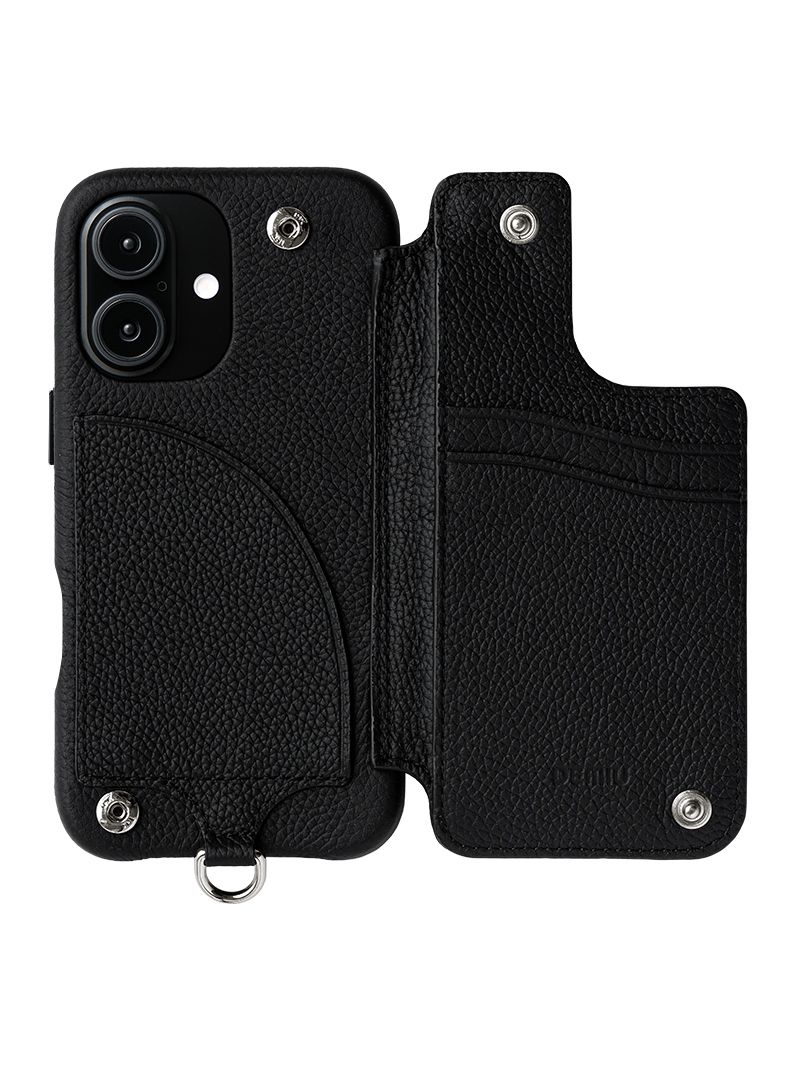 【BALLON バロン】 手帳型 レザーケース iPhone 14～17シリーズ対応 (ブラック）