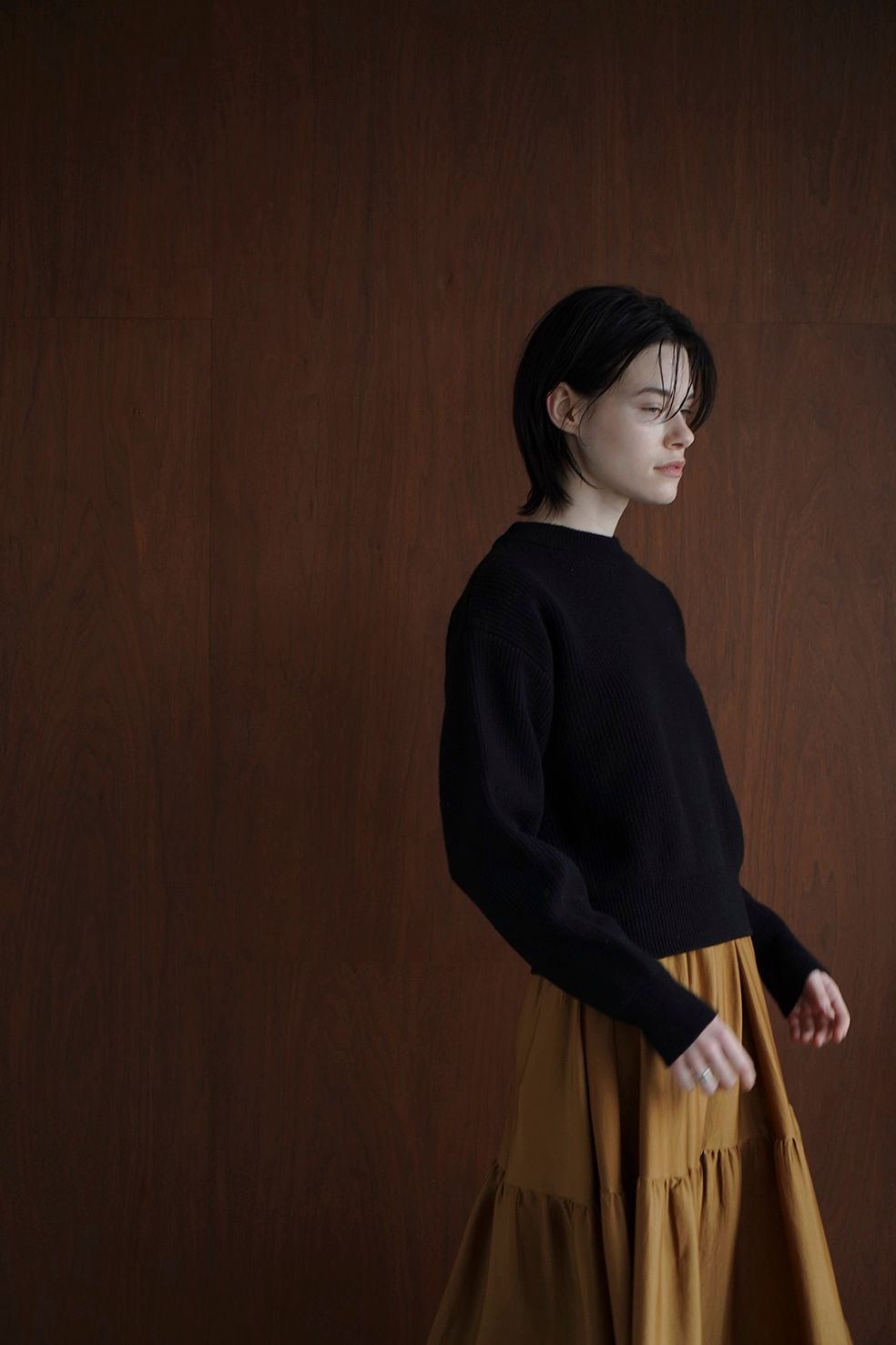 ベーシック ドロップ ショルダー ニット トップス - BASIC DROP SHOULDER KNIT TOPS - BLACK