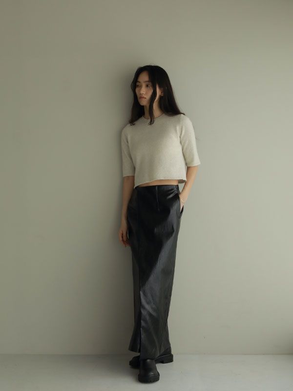 フェイクレザーラップスカート - BLACK