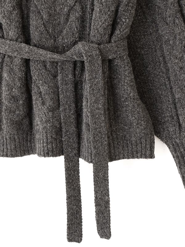 ハイネックケーブルニットプルオーバー （GREY)