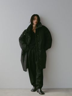 スタンドネックパディングコート - BLACK
