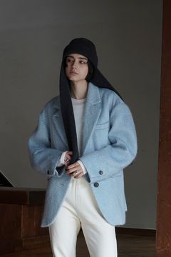 ミックスシャギー オーバー テーラードジャケット - MIX SHAGGY OVER TAILORED JACKET - BLUE