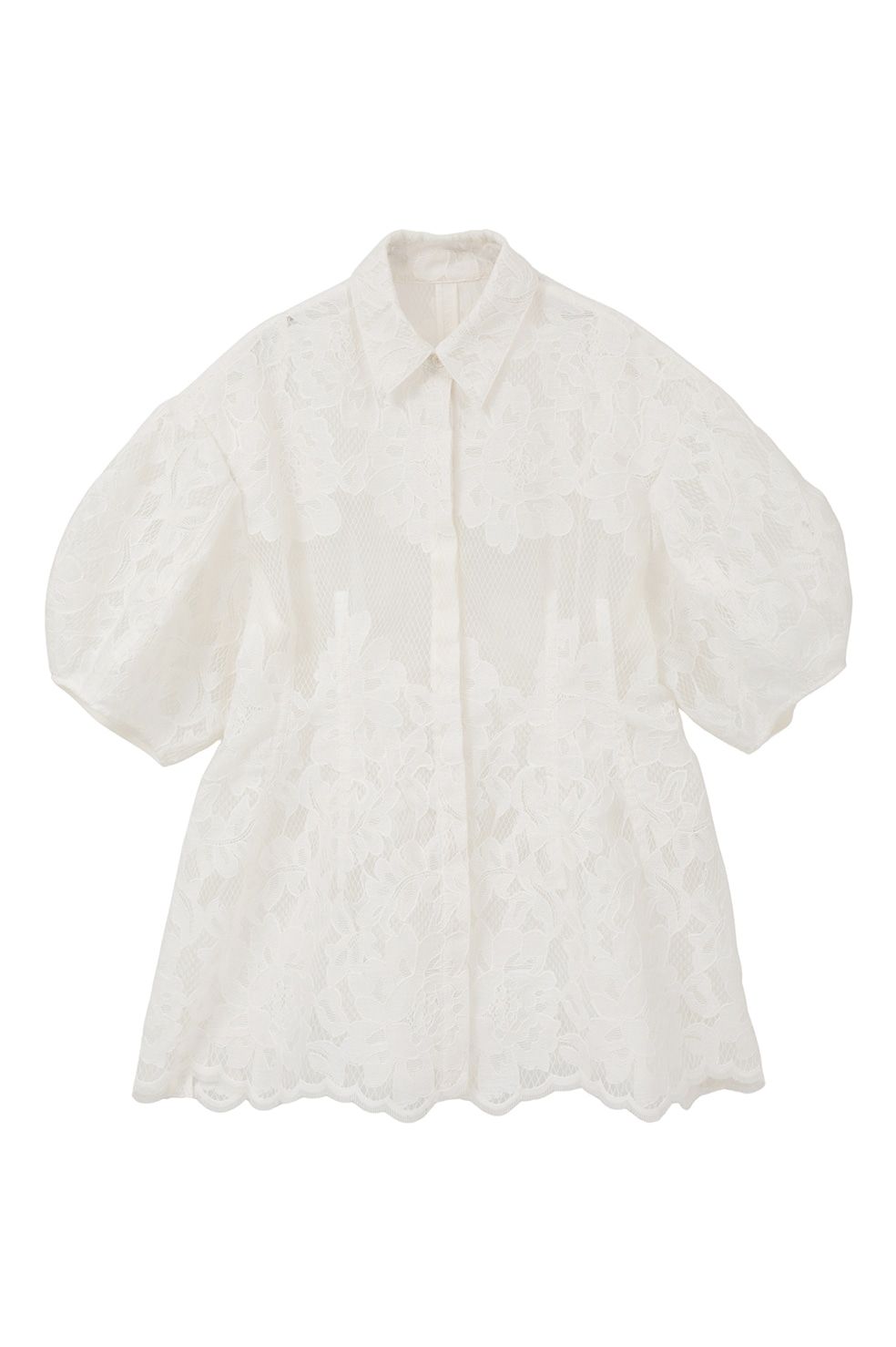 フラワーレーストップス -  FLOWER LACE WAIST SHAPE TOPS (WHITE)