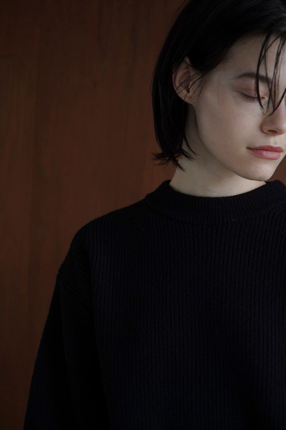 ベーシック ドロップ ショルダー ニット トップス - BASIC DROP SHOULDER KNIT TOPS - BLACK