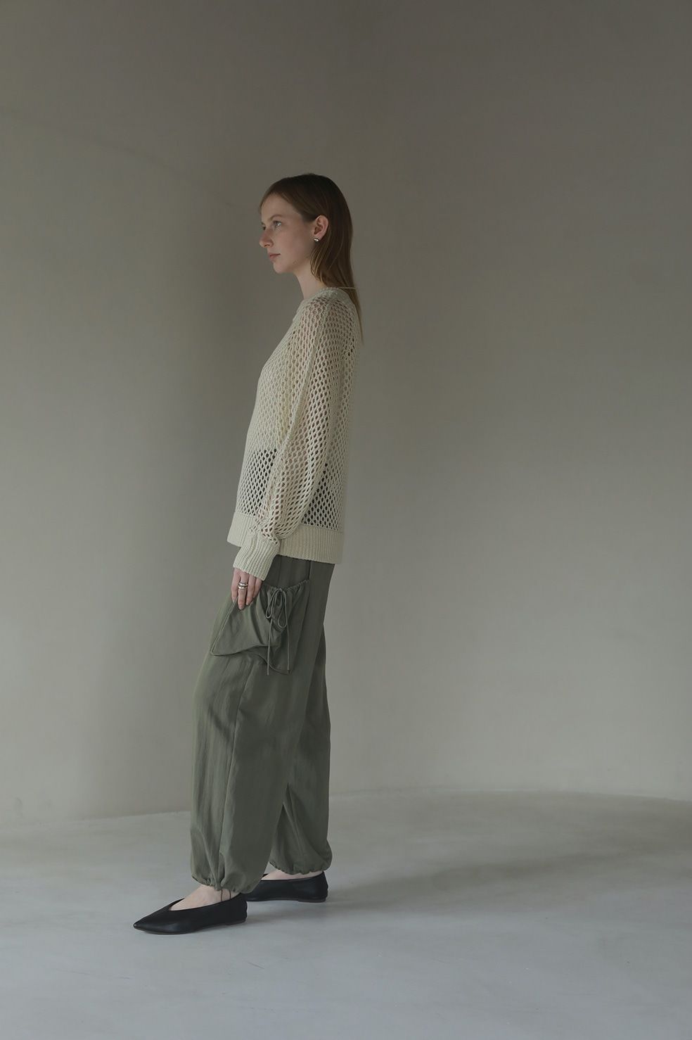 メッシュニットトップス -  MESH KNIT TOPS - BEIGE