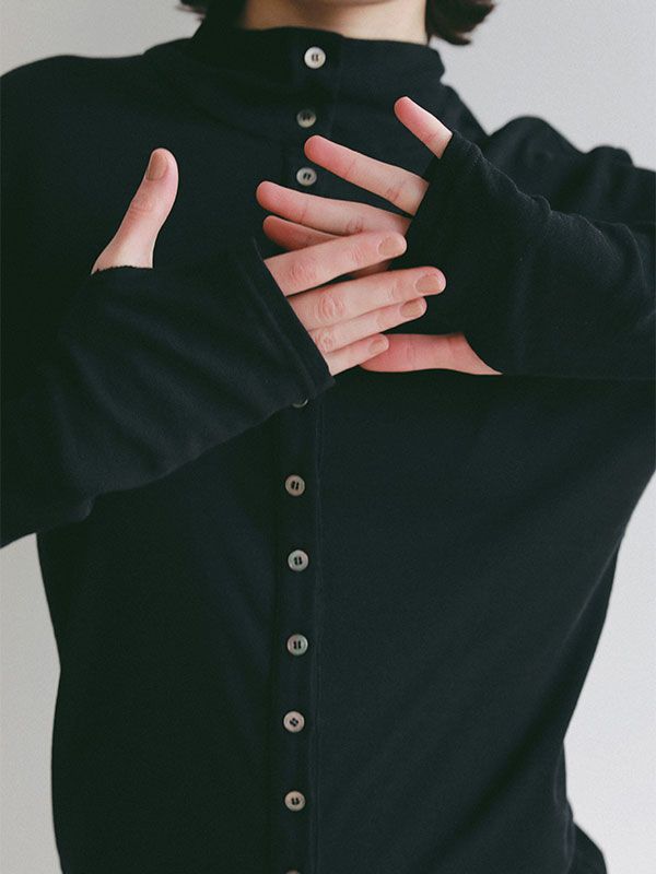 ガーゼフライスフロントオープンプルオーバー (BLACK)