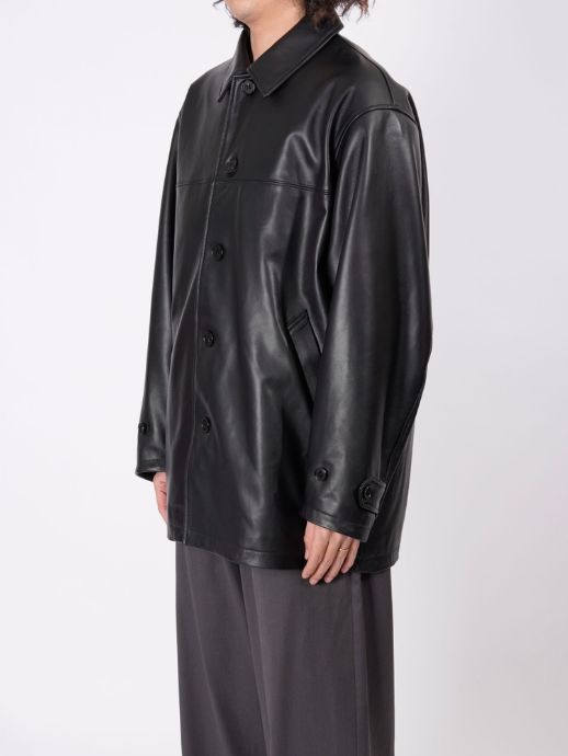 レザーカーコート -  LEATHER CAR COAT - BLACK