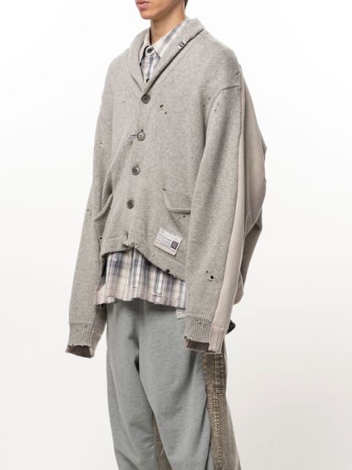 スウェットシャツ コンバインド ニット カーディガン - Sweatshirt Combined Knit Cardigan (GREY)