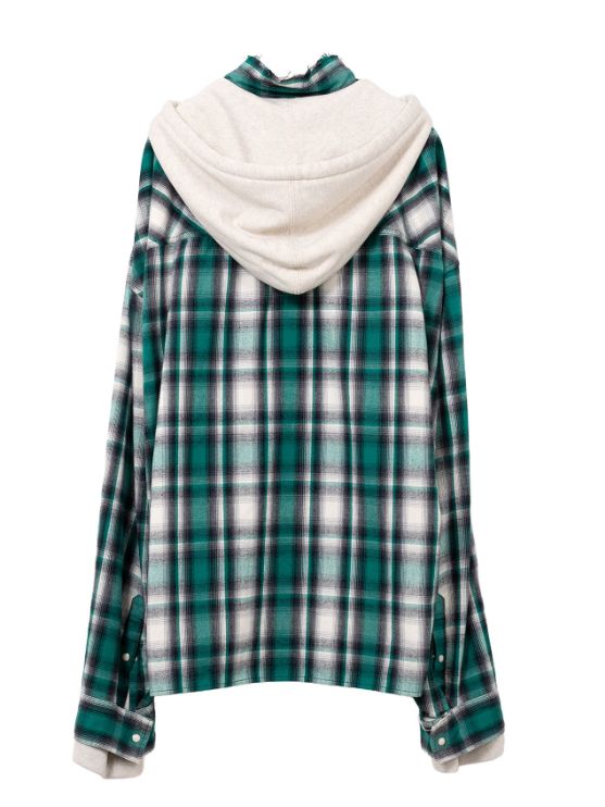【レディース】フードコンバインドチェックシャツ | Hoodie Combine Checkered Shirt