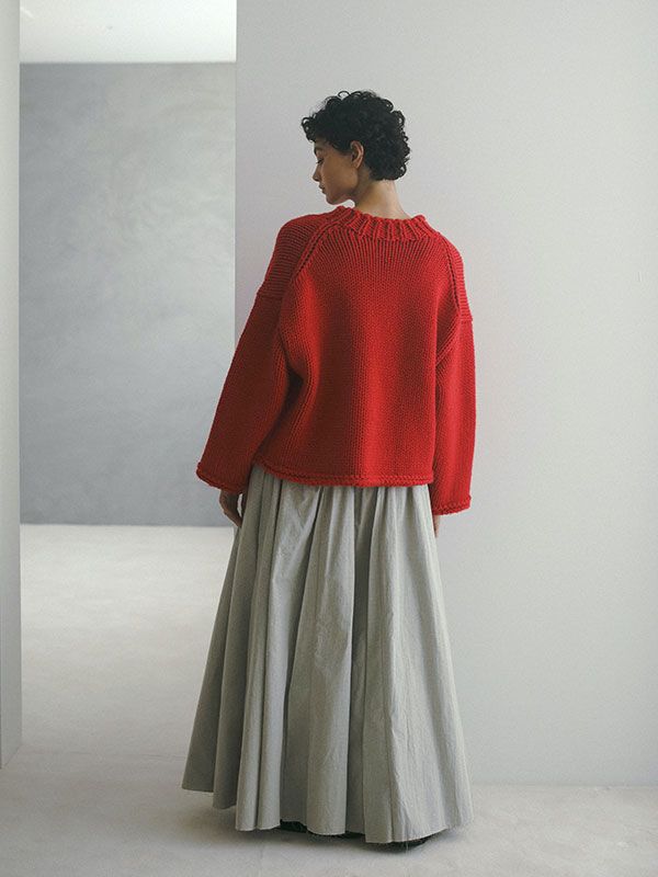 バルキーヤーンハンドニットプルオーバー - RED