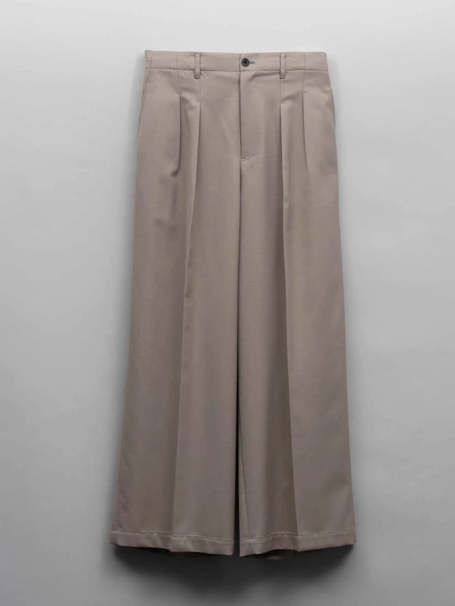 ウールミックス ワイド パンツ - Wool Mix Continuous Tow-Tuck Wide Pants GREY