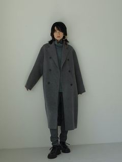 ダブルブレストリバーロングコート - GREY