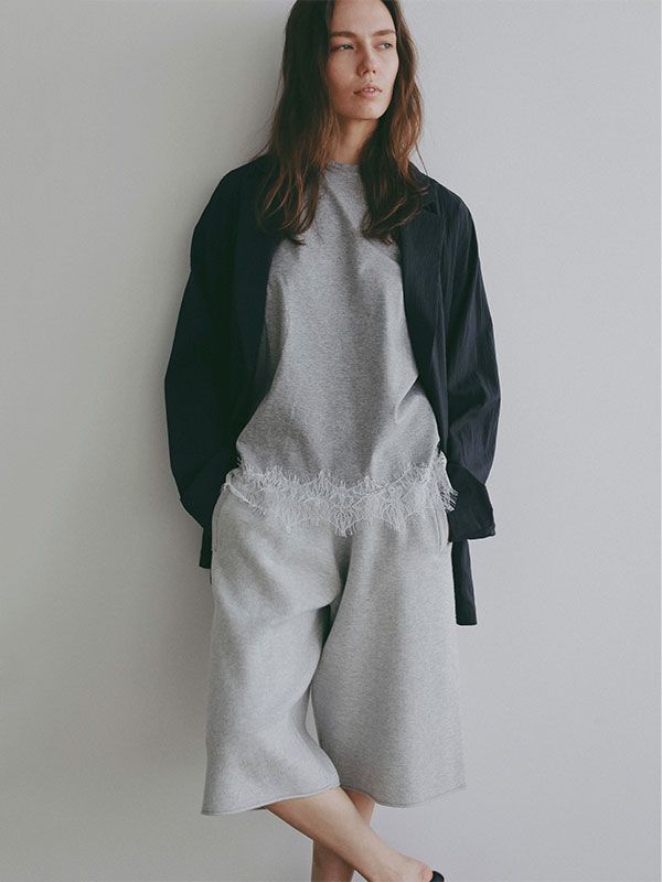 ダブルフェイスニットハーフパンツ(GREY)