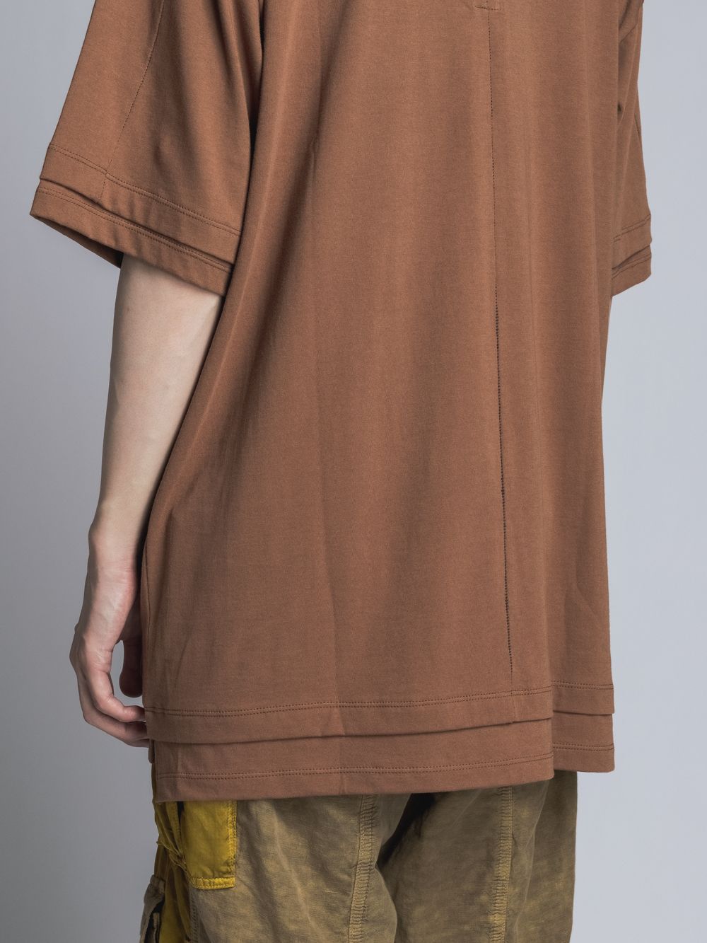 ソフト天竺  レイヤード風 半袖Tシャツ BROWN