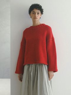 バルキーヤーンハンドニットプルオーバー - RED