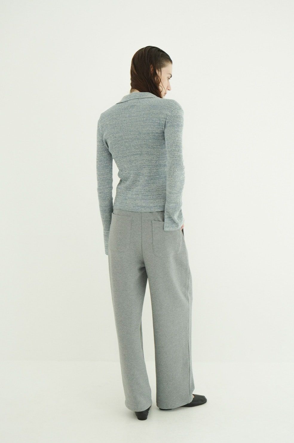 コンパクト ニットシャツ - COMPACT RIB KNIT SHIRTS (BLUE)