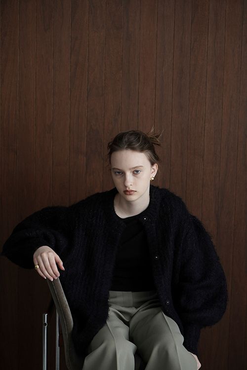 カラー モヘア シャギー カーディガン - COLOR MOHAIR SHAGGY CARDIGAN - BLACK