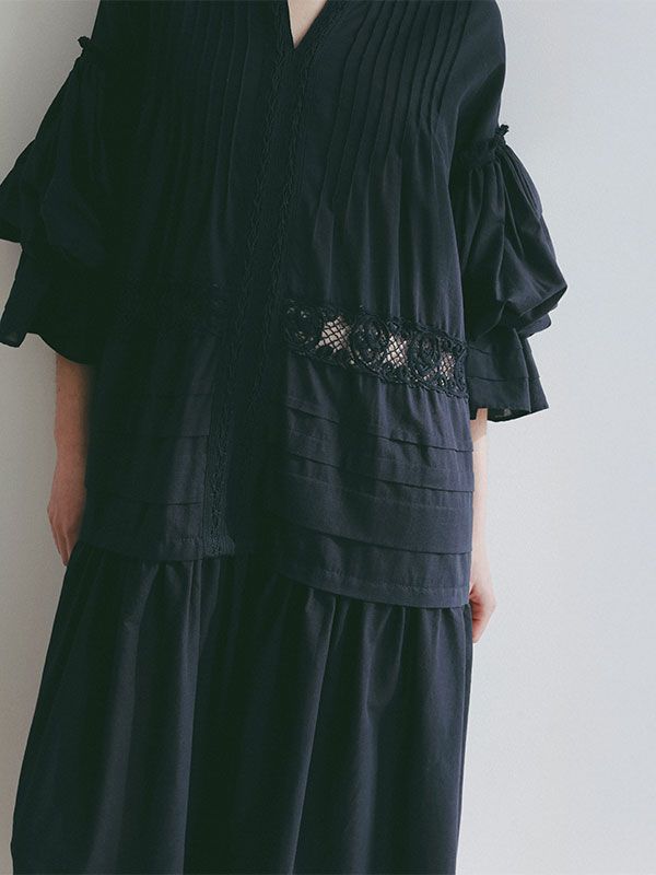 レースコットンボリュームワンピース（NAVY)