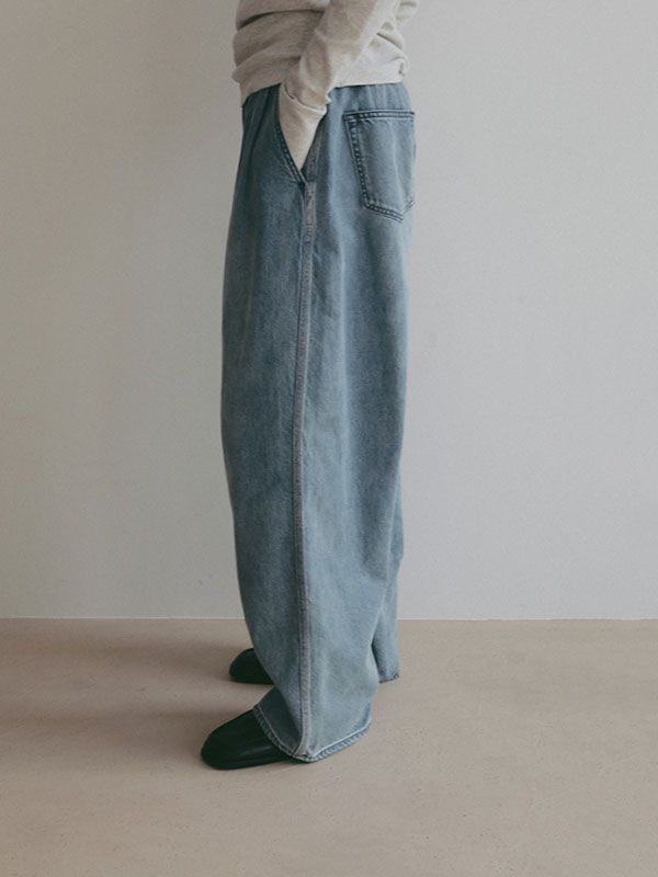 デニムタックワイドパンツ (BLUE)