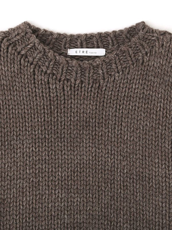 バルキーヤーンハンドニットプルオーバー - BROWN
