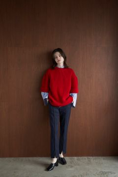 OVER HALF SLEEVE KNIT TOPS - RED