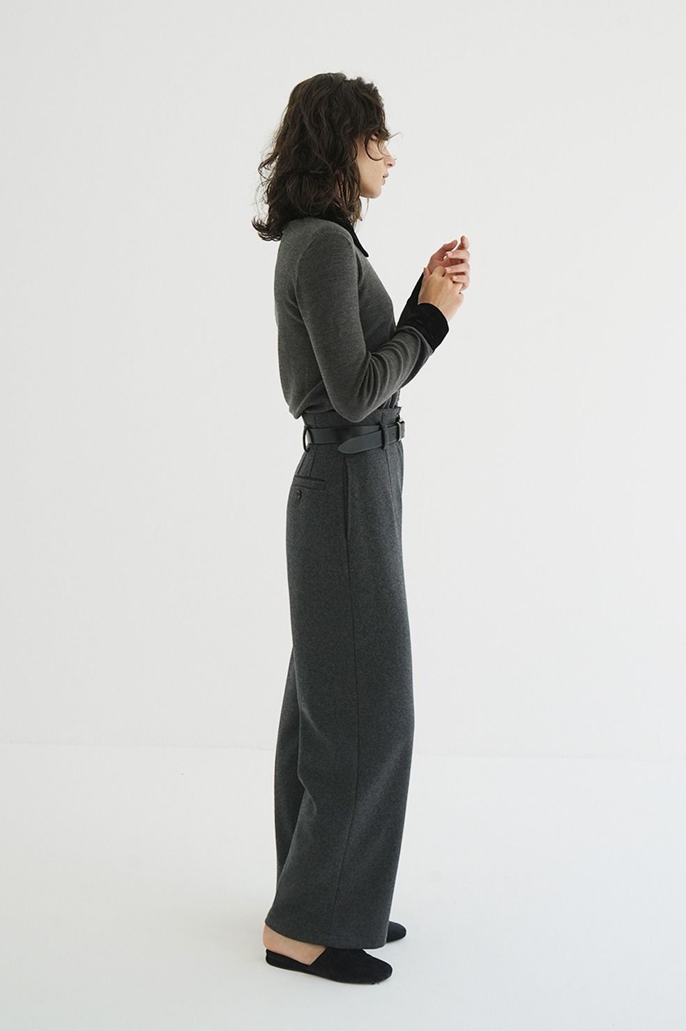 ベロアカラーニットトップス | VELOR COLLAR KNIT TOPS (GREY)