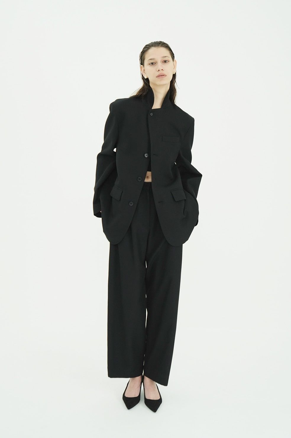 ヘリンボーン柄 ラインパンツ -  HERRINGBONE LINE PANTS (BLACK)