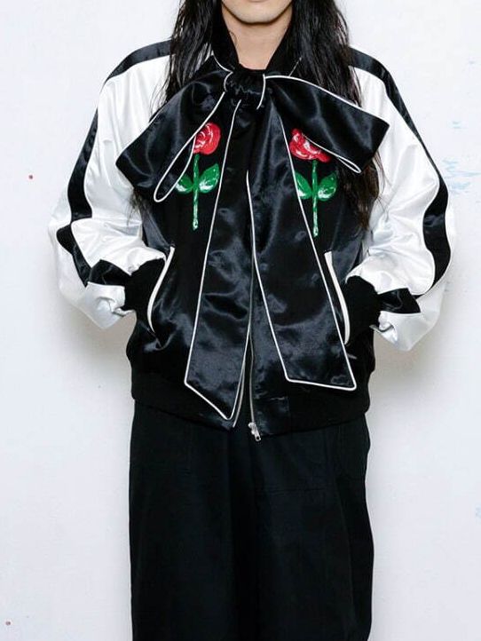 KIDILL - スーベニアジャケット - BOWTIE SOUVENIR JACKET ROSE & GIRL EMBROIDERY - BLACK  | ADDICT WEB SHOP