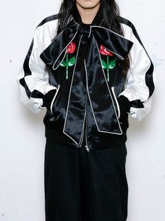 スーベニアジャケット - BOWTIE SOUVENIR JACKET ROSE & GIRL EMBROIDERY - BLACK