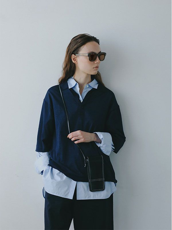 ハーフスリーブニットポロ - NAVY