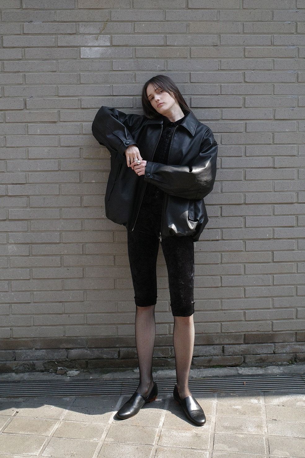 フェイクレザーバルーンジャケット - FAKE LEATHER BALLOON JACKET BLACK