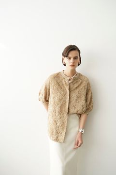 フリンジ ハーフスリーブ カーディガン - FRINGE HALF SLEEVE CARDIGAN - BEIGE