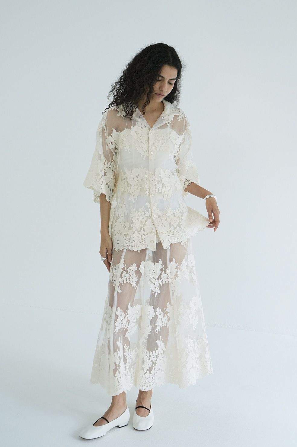 CLANE 正規商品 シャツ クラネ シアー フラワー レース SHEER