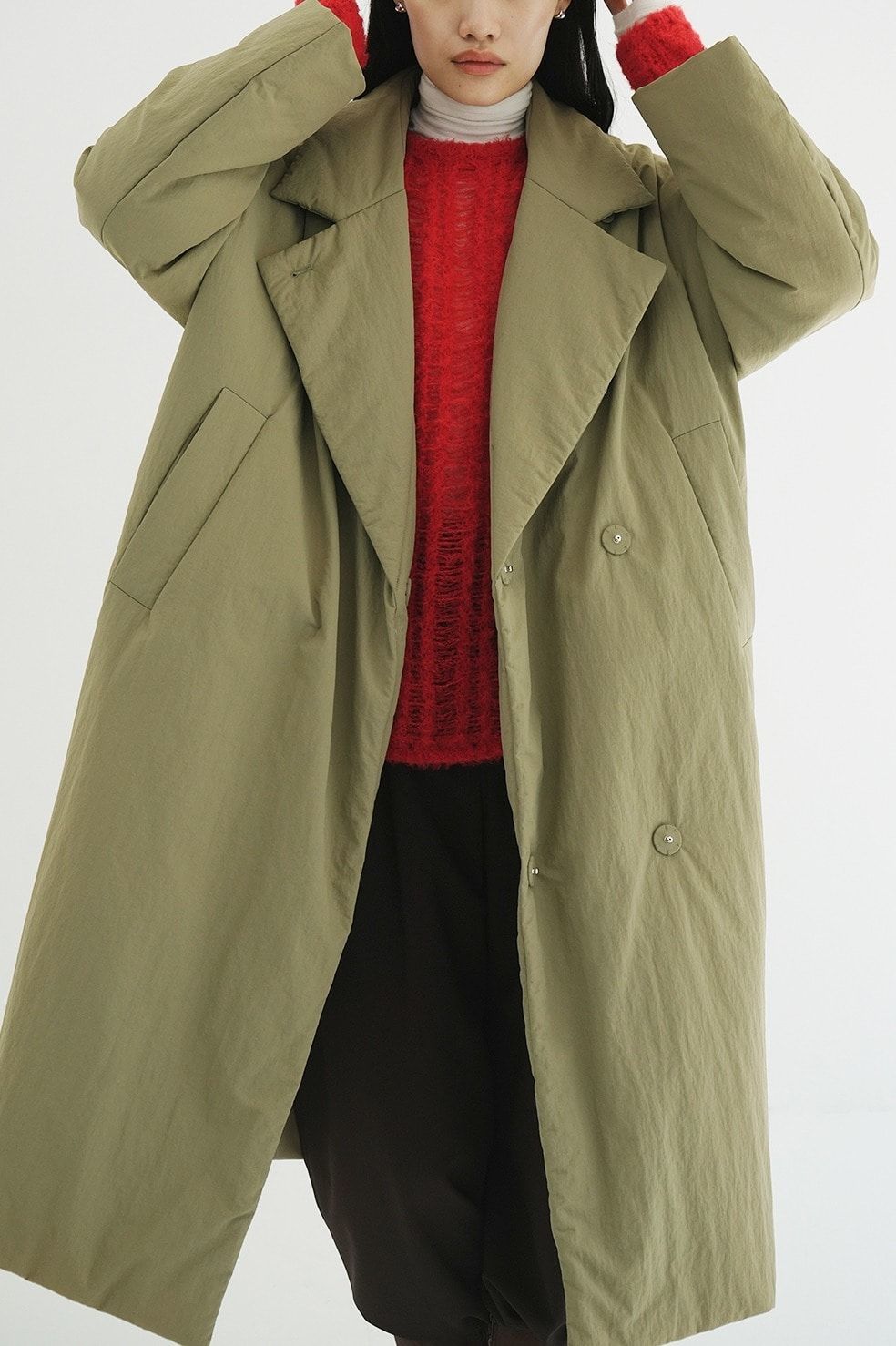 CLANE - カラーダウン チェスターコート カーキ - COLOR DOWN CHESTER