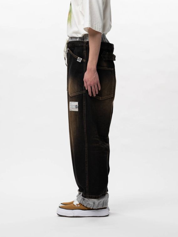 スウェットパンツ コンバインドデニムパンツ - Sweat Pants Combined Denim Pants (BLACK)