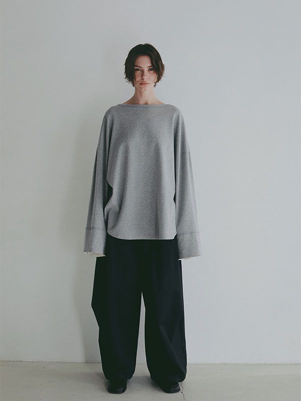 ボートネックカフスロンTee  (GREY）