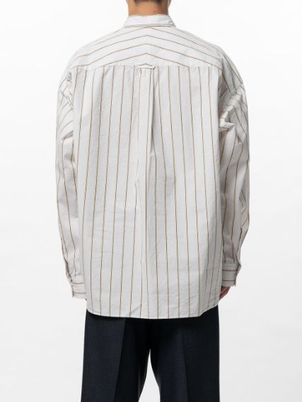コットン ハイ デンシティ ストライプ ロング スリーブ シャツ | Cotton High Density Stripe Long-sleeve Shirt- WHITE