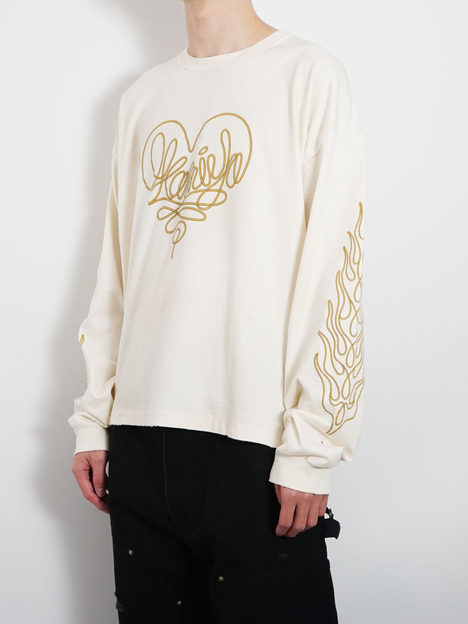 ロープ ブリーチド ロングスリーブ Tシャツ -  "ROPE" BREACHED L/S TEE - WHITE
