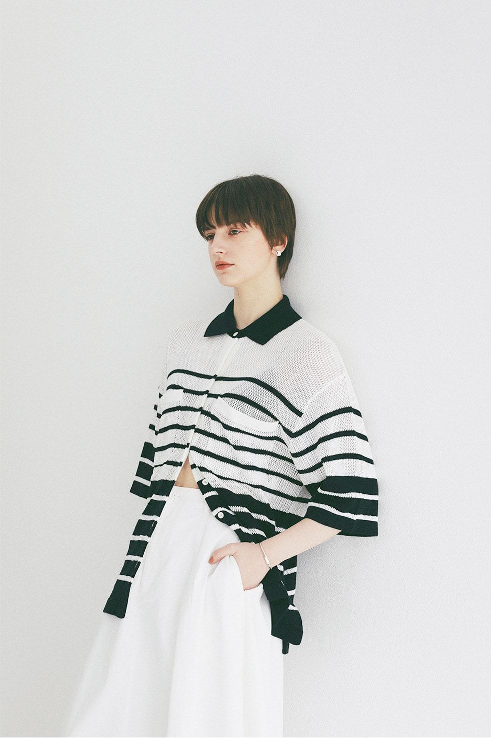 ハーフスリーブオーバーニットシャツ - HALF SLEEVE OVER KNIT SHIRT(NAVY)