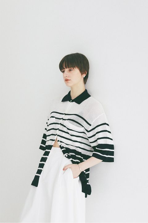 ハーフスリーブオーバーニットシャツ - HALF SLEEVE OVER KNIT SHIRT(NAVY)