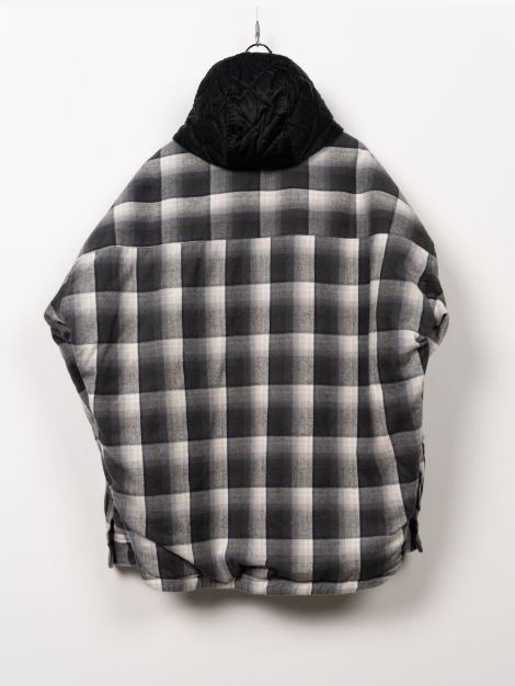 フードチェックシャツ - HOODED CHECK SHIRT (BLACK)