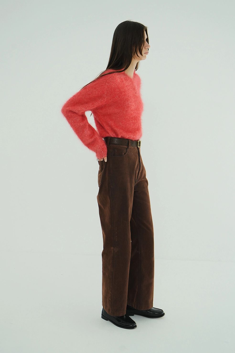 ハイウエスト フロッキーパンツ | FLOCKY CENTER PRESS PANTS（BROWN)